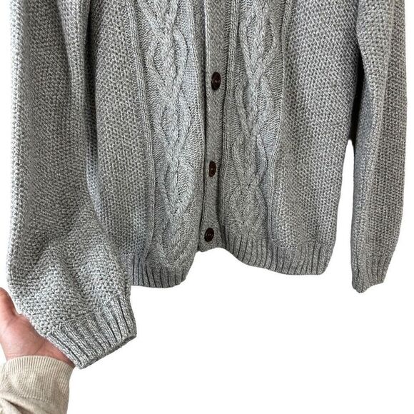 Asos Gray Fisherman Knit Button Front Cardigan Sweater Mens Medium Cozy Casual - Picture 4 of 10